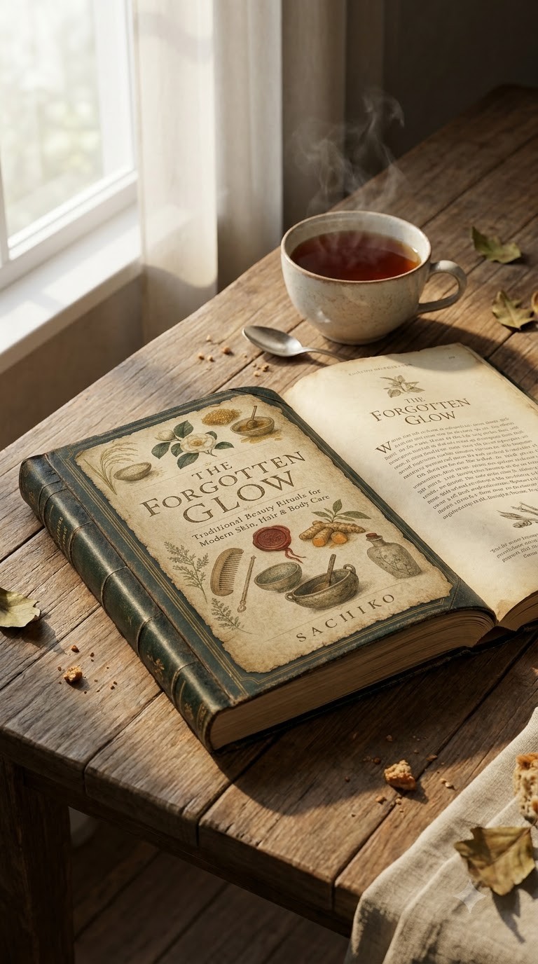 Open interior spread of The Forgotten Glow showing an illustrated recipe page
